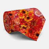 Floral Bright Rojo Bouquet Rich Red Hot Daisies Stropdas (Opgerold)