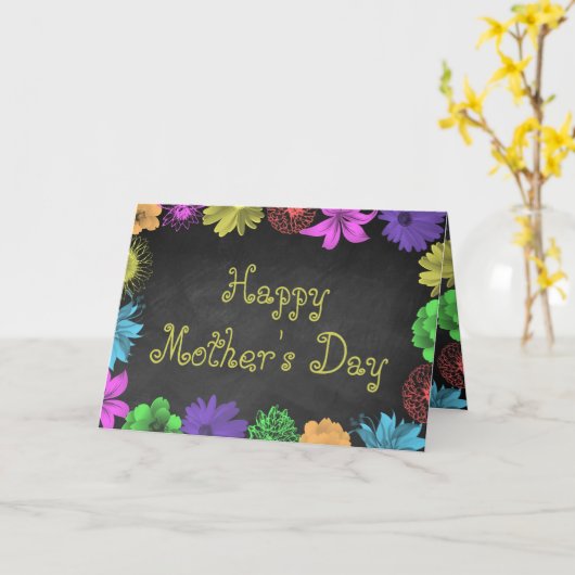 Floral Brights on Chalkboard Happy Moederdag Kaart (Gele Bloem)