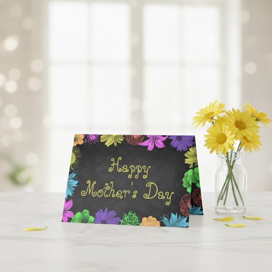 Floral Brights on Chalkboard Happy Moederdag Kaart