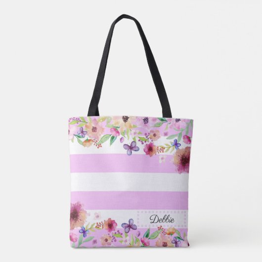 Floral Brilliant Lavender Striped Canvas tas (Achterkant)