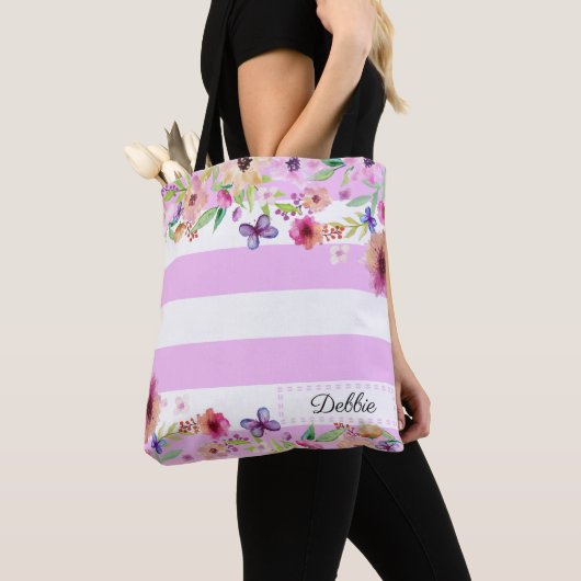 Floral Brilliant Lavender Striped Canvas tas (Dichtbij)