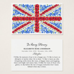 Floral British Flag Memorial Funeral Prayer Kaart