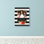 Floral Bronze Black & White Stripe - Aangepaste fo Canvas Afdruk (Insitu (Houten vloer))