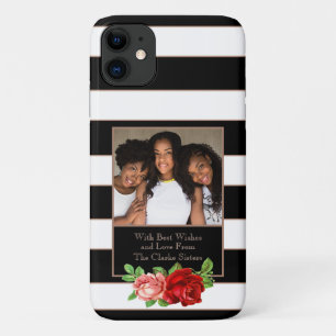 Floral Bronze Black & White Stripe - Aangepaste fo Case-Mate iPhone Case