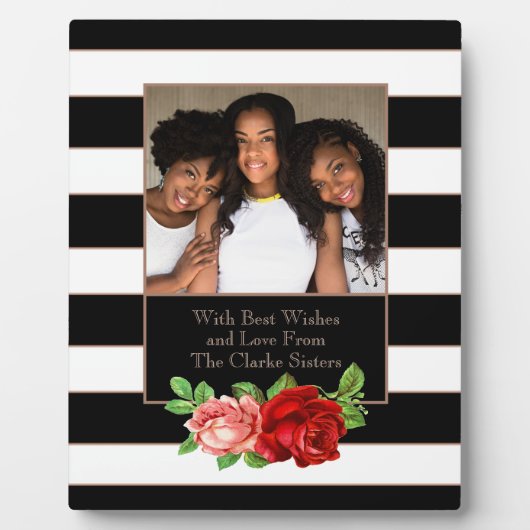 Floral Bronze Black & White Stripe - Aangepaste fo Fotoplaat (Voorkant)