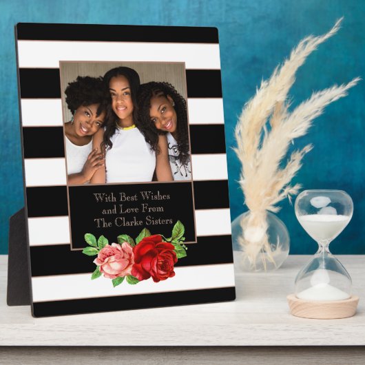 Floral Bronze Black & White Stripe - Aangepaste fo Fotoplaat (Zijkant)