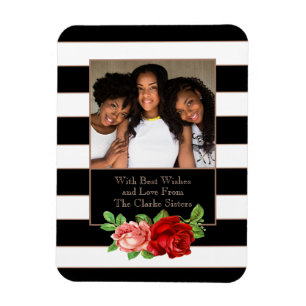 Floral Bronze Black & White Stripe - Aangepaste fo Magneet