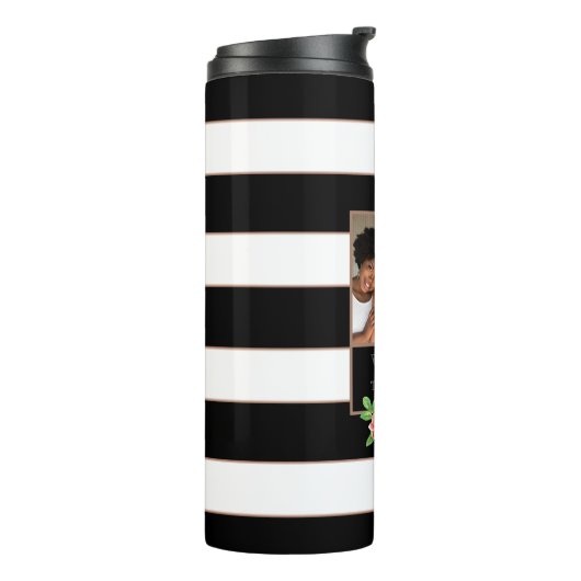 Floral Bronze Black & White Stripe - Aangepaste fo Thermosbeker (Gedraaid links)