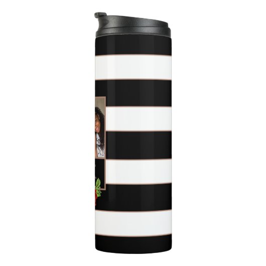 Floral Bronze Black & White Stripe - Aangepaste fo Thermosbeker (Geroteerd rechts)
