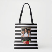 Floral Bronze Black & White Stripe - Aangepaste fo Tote Bag (Voorkant)