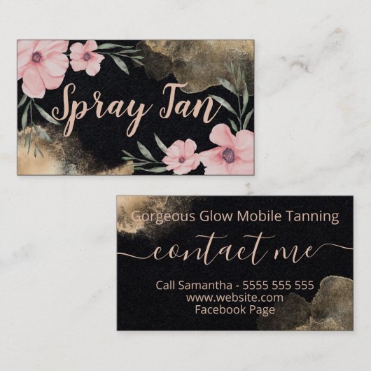  Floral Bronze Ink Mobile Spray Tan Visitekaartje (Voorkant / Achterkant)