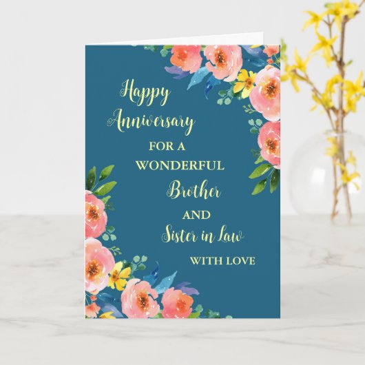 Floral Brother en Zuster in Law Jubileum Kaart (Gele Bloem)