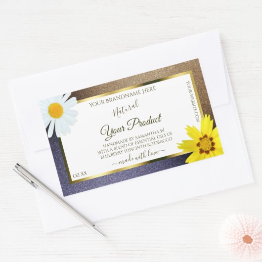 Floral Brown en Blue Glitter White Product Labels (Envelop)
