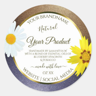 Floral Brown en Blue Glitter White Product Labels