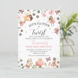 Floral Brown Fairies Flutter Twirl 1e verjaardag Kaart