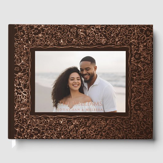 Floral Brown Folie bruiloft gastenboek foto Moody (Voorkant)