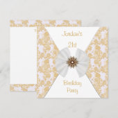 Floral Brown Gold White Bow 21e verjaardag Kaart (Voorkant / Achterkant)