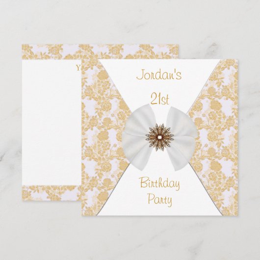 Floral Brown Gold White Bow 21e verjaardag Kaart (Voorkant / Achterkant)