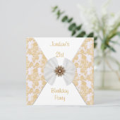 Floral Brown Gold White Bow 21e verjaardag Kaart (Staand voorkant)