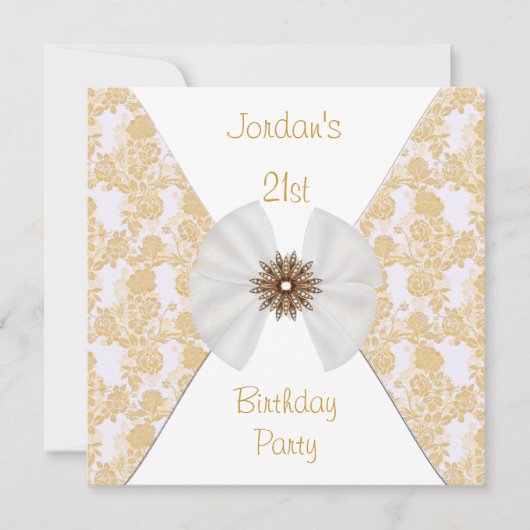 Floral Brown Gold White Bow 21e verjaardag Kaart (Voorkant)