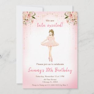 Floral Brown Hair Ballerina Birthday Kaart