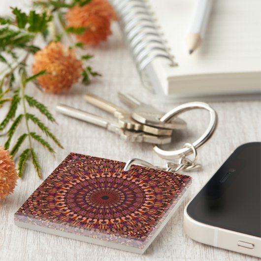 Floral Brown Mandala Design-48566 Sleutelhanger (Voorkant Rechts)