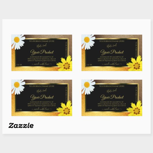 Floral Brown Oranje Glitter Black Product Labels (Vel)