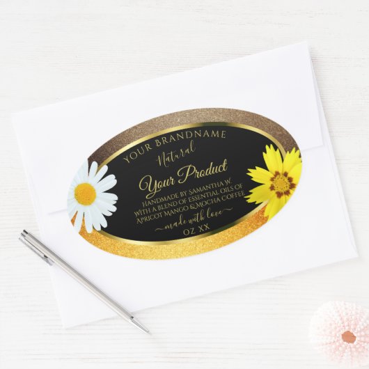 Floral Brown Oranje Glitter Black Product Labels (Envelop)