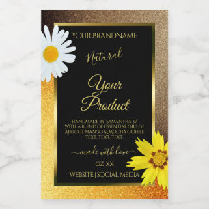 Floral Brown Oranje Glitter Black Product Labels Voedselcontainer Etiket