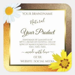 Floral Brown Oranje Glitter White Product Labels