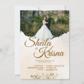 Floral Brown Pastel Elegance Wedding with Photo Kaart (Voorkant)
