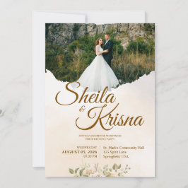 Floral Brown Pastel Elegance Wedding with Photo Kaart