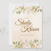 Floral Brown Pastel Elegance Wedding with Photo Kaart (Achterkant)