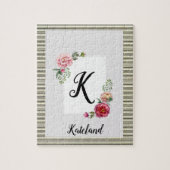 Floral Brown Stripe Jigzaag Puzzle Daisy Legpuzzel (Verticaal)