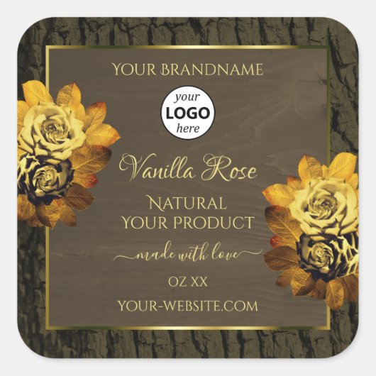 Floral Brown Tree Bark Grain Product Labels Logo (Voorkant)
