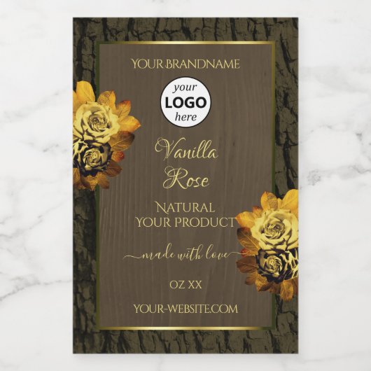 Floral Brown Tree Bark Grain Product Labels Logo Voedselcontainer Etiket (Enkel label)