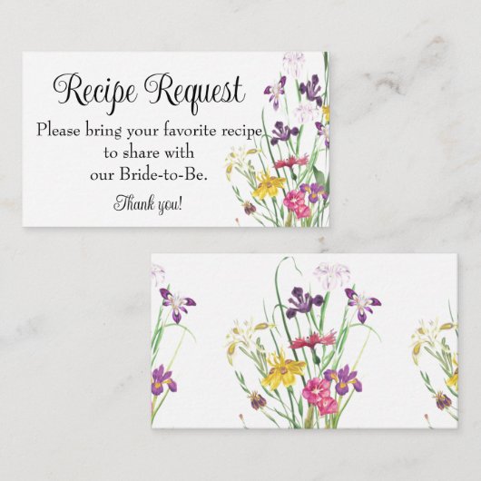 Floral bruids bruiloft douche recept aanvraag informatiekaartje (Voorkant / Achterkant)