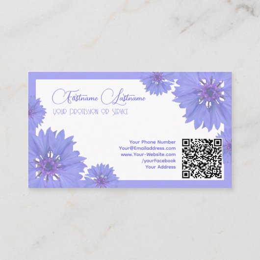 Floral bruiloft blue cornflower kalligrafie QR-cod Visitekaartje (Achterkant)
