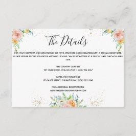 Floral bruiloft details bijvoegen goudschemering r informatiekaartje
