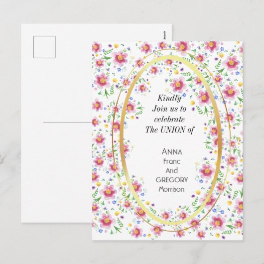 Floral bruiloft feestdagenkaart (Voorkant / Achterkant)