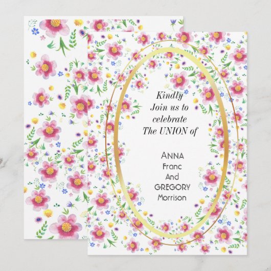 Floral bruiloft kaart (Voorkant / Achterkant)