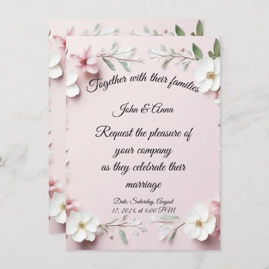 Floral bruiloft kaart (Voorkant / Achterkant)