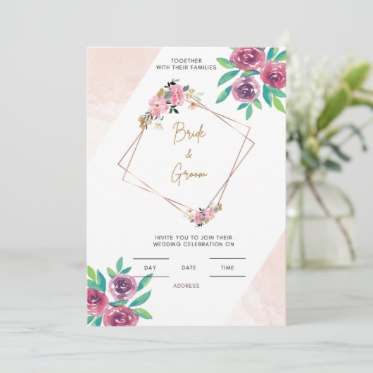 Floral bruiloft kaart (Staand voorkant)