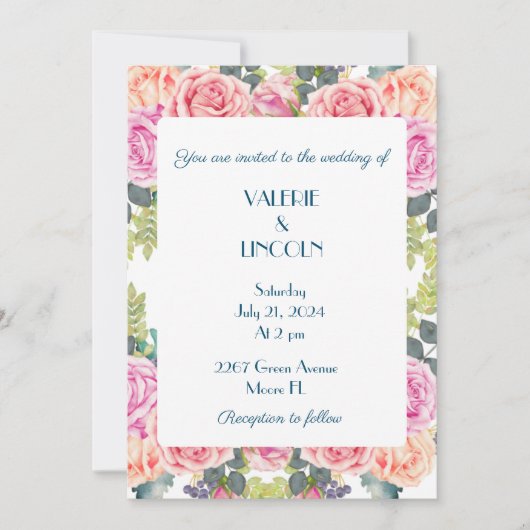 Floral bruiloft kaart (Voorkant)