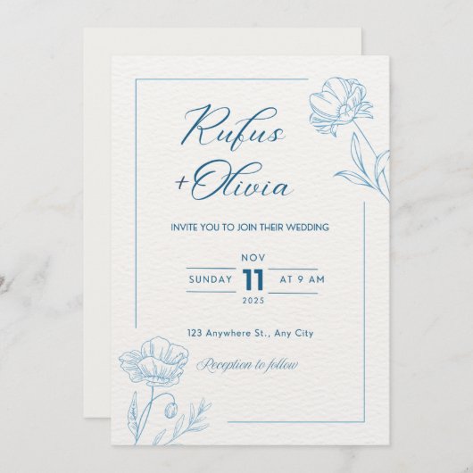 Floral bruiloft kaart (Voorkant / Achterkant)