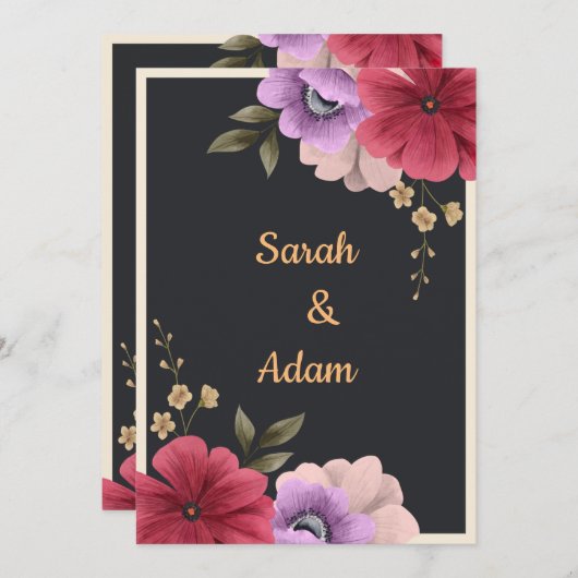 Floral bruiloft kaart (Voorkant / Achterkant)