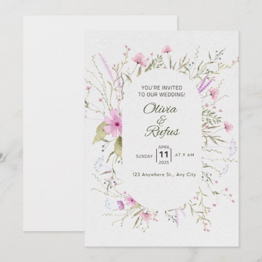 Floral bruiloft kaart (Voorkant / Achterkant)