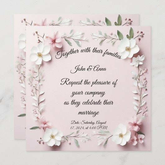 Floral bruiloft kaart (Voorkant / Achterkant)