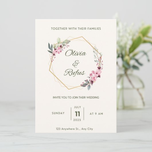 Floral bruiloft kaart (Staand voorkant)