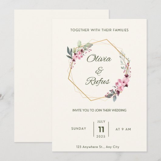 Floral bruiloft kaart (Voorkant / Achterkant)